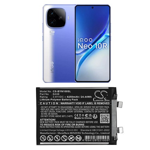 Replacement Battery for VIVO BA58 I2221 iQOO Neo 10R 5G iQOO Neo10 R