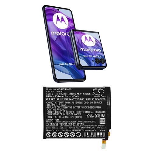 Replacement Battery for Motorola QR30 RAZR 50 Ultra 5G 5th Razr 50 Ultra XT2451-1 XT2451-2 XT2451-3