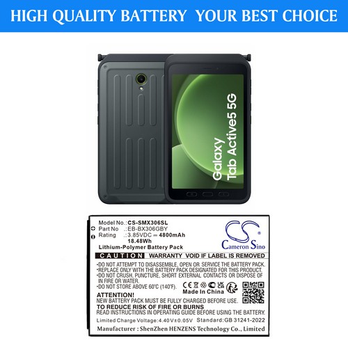 Replacement Battery for Samsung EB-BX306GBY GH43-05200A Galaxy Tab Active 5 (WiFi) Galaxy Tab