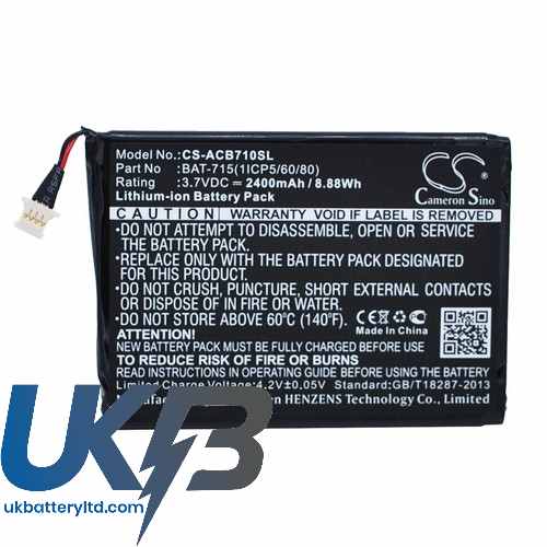 Acer Bat-715(1Icp5/60/80) Kt.00103.001 Iconia B1-A71 B1-A71-83174G00Nk Tab Compatible Replacement Battery