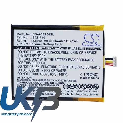 Acer BAT-P10 BAT-P10(1ICP5/61/73) KT.00106.001 E39 Liquid E700 Triple Compatible Replacement Battery