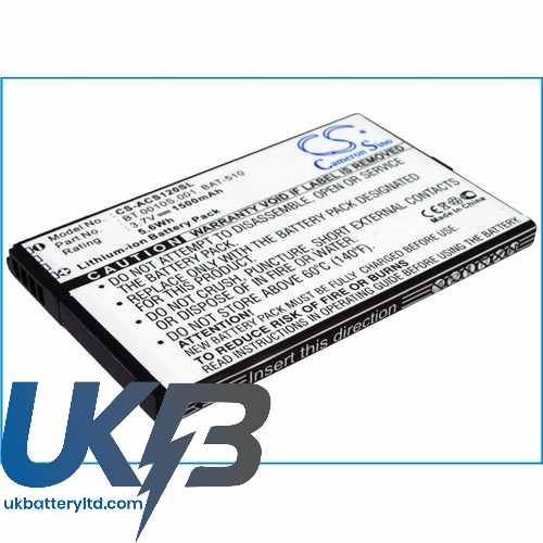 Acer BAT-510 (1ICP5/42/61) BT.0010S.001 Liquid Metal MT S120 Compatible Replacement Battery