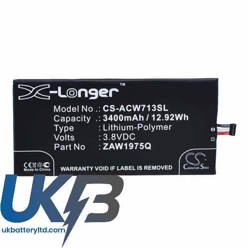 Acer Aprilia ZAW1975Q 1/ICP3/61/127 A1-713 A1-713HD Iconia Tab 7 Compatible Replacement Battery