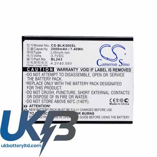 Lenovo BL243 K3 Note K50-T3s K50-T5 Compatible Replacement Battery