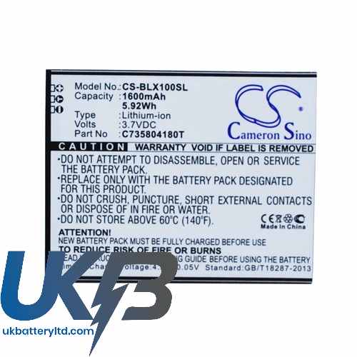 BLU C735804180T L100 L100A L100i Compatible Replacement Battery