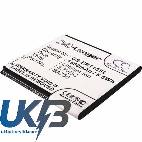 Sony Ericsson BA750 Anzu IS11S LT15a Compatible Replacement Battery