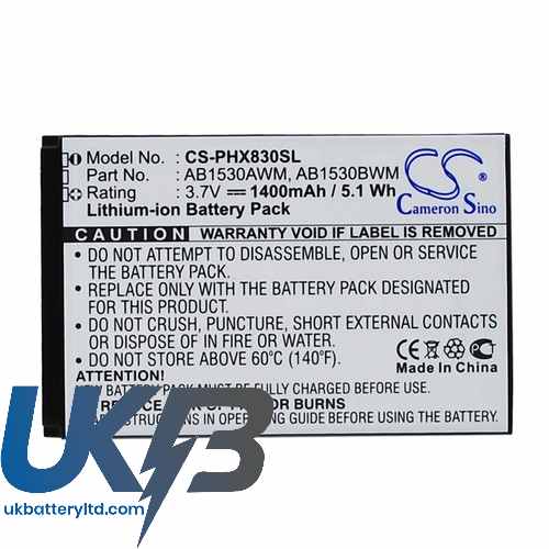 Philips AB1530AWM AB1530BWM Xenium T910 X603 X620 Compatible Replacement Battery