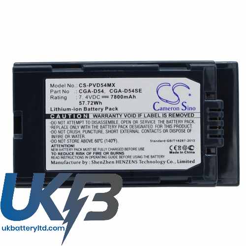 Batteria CGA-D54 7200mAh 7.2V – Ricarica Ad Alta Capacità Per Panasonic AG-AC90, AG-DVX100, AG-HPX170 E Altri