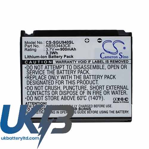 Samsung AB603443EZ AB603443EZBSTD Glyde U940 SGH-U940 Compatible Replacement Battery