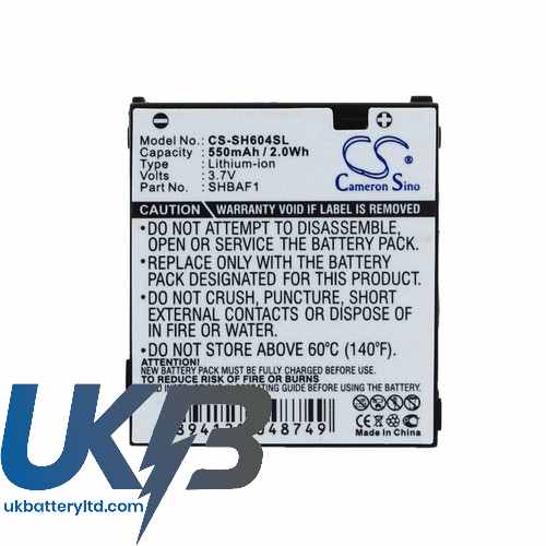 Sharp SHBAF1 V604SH Compatible Replacement Battery