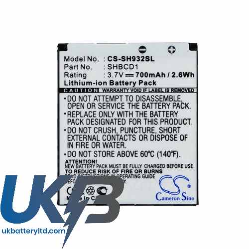 Sharp SHBCD1 932SH Compatible Replacement Battery