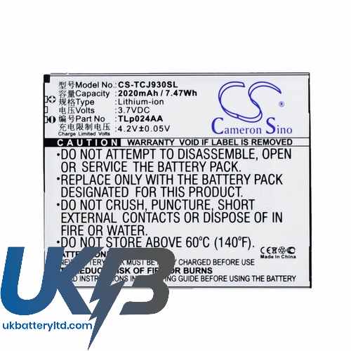 TCL TLp024AA J930 J930T J936D Compatible Replacement Battery