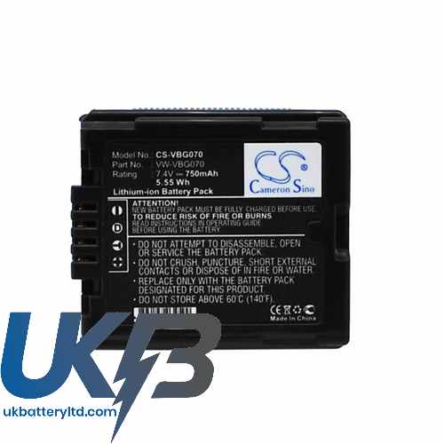Panasonic VW-VBG070 VW-VBG070A VW-VBG070-K GS98GK H288GK H48 Compatible Replacement Battery